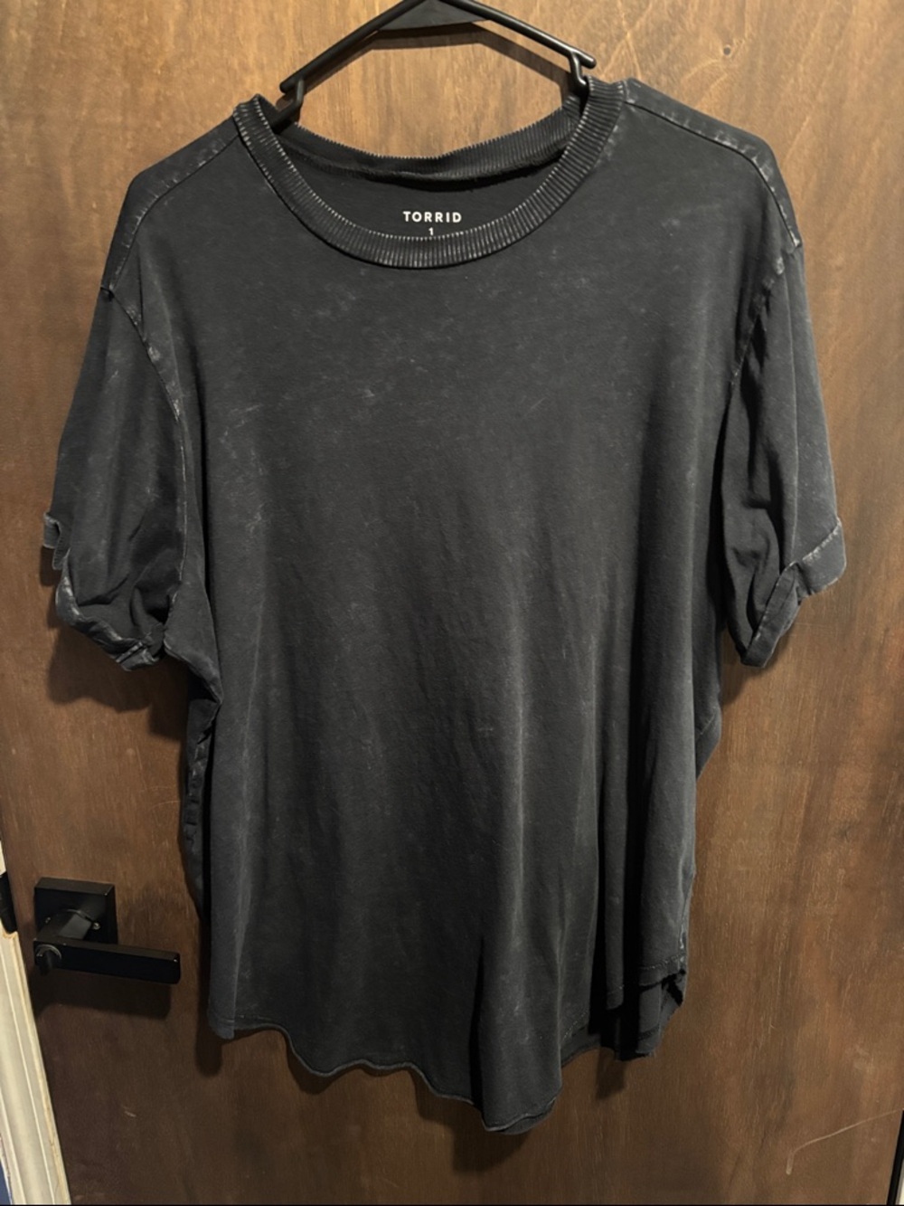 torrid Black Washed Rolled-Sleeve Tee